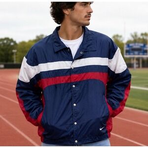 Vintage 90s Nike Color-block Windbreaker red blue Mens XL Retro Jacket Full Snap